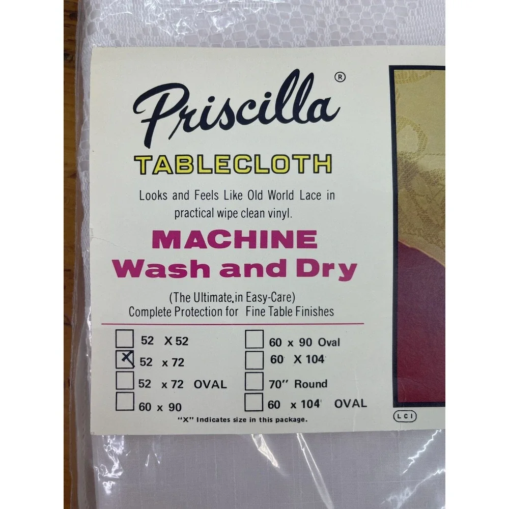 Vintage Priscilla Tablecloth White 52 x 72 Lace Vinyl‎ New Wipe Clean Reusable